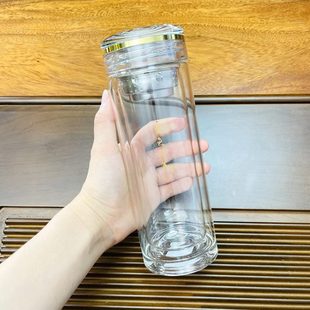 高档泡茶杯子加厚便携车载水杯女家用办公商务 匡迪双层玻璃杯男士