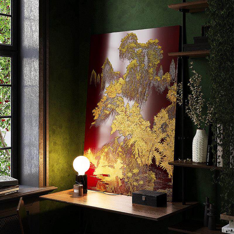 中式客厅浮雕肌理装饰画餐厅轻奢高级感立体挂画竖版背景大漆壁画