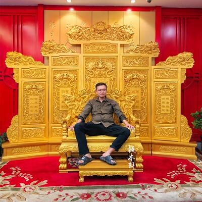 中式彷古皇帝王椅宝座定制修禅椅描金色打坐椅子法座实木龙椅现货