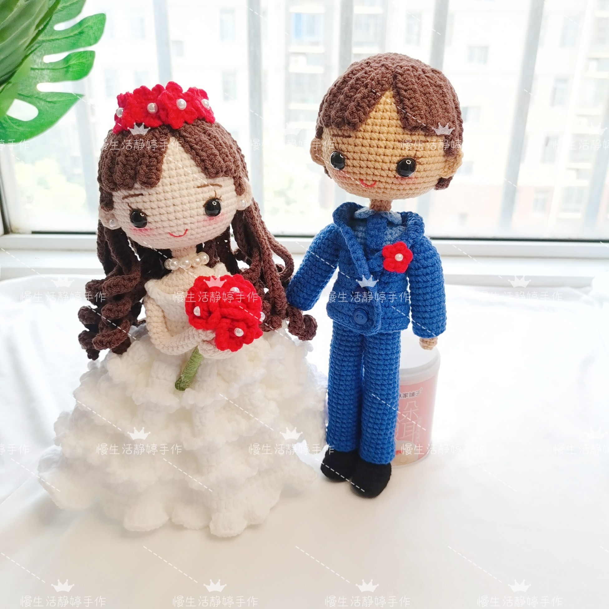 成品手工编织钩针情侣娃娃婚娃玩偶婚纱新娘新郎结婚礼物送闺蜜