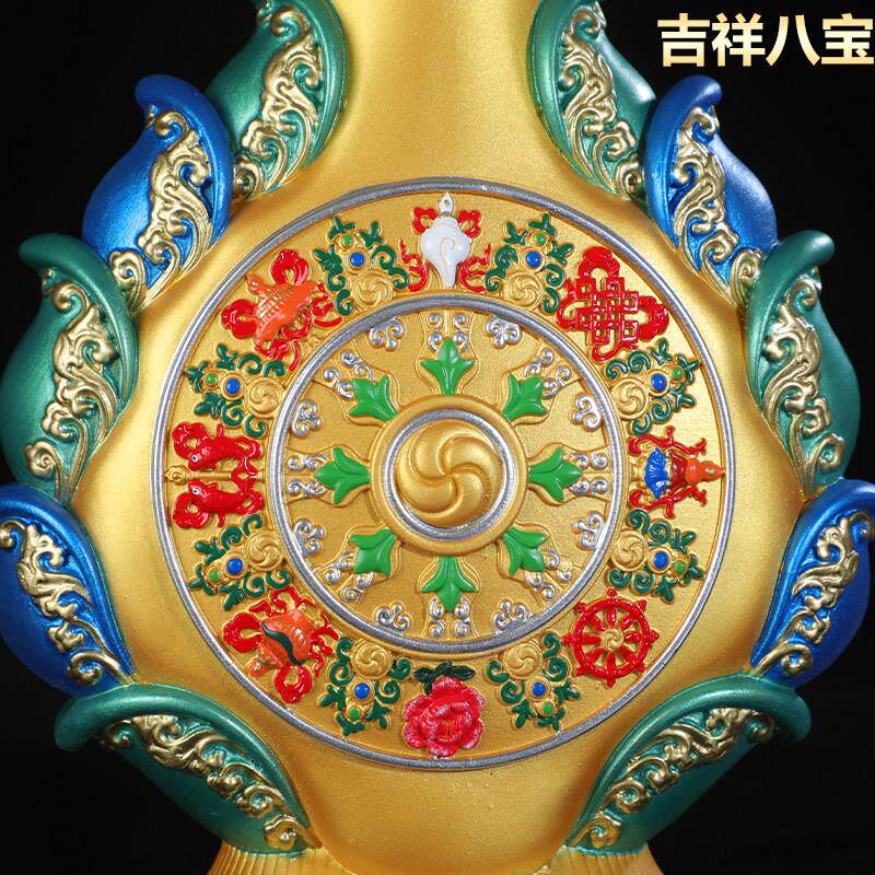 藏式彩绘八吉祥花瓶客厅桌面摆件民族风佛前净水瓶供奉插花瓶用品
