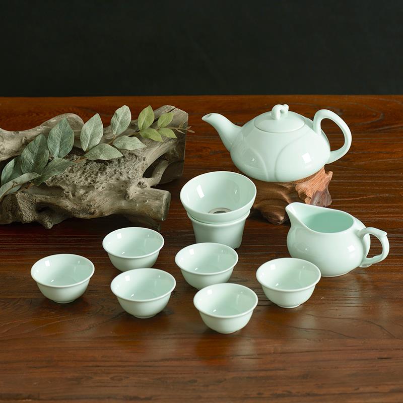 季雅鲁青瓷简约龙泉青瓷功夫茶具套装家用小茶杯茶碗陶瓷茶壶盖碗