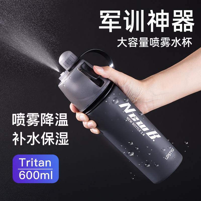 军训水杯喷雾Tritan大学生男生运动健身便携式防摔耐高温2024新款