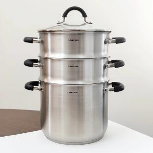 凌丰22cm蒸锅304不锈钢双层蒸锅汤锅带蒸笼电磁炉燃气通用