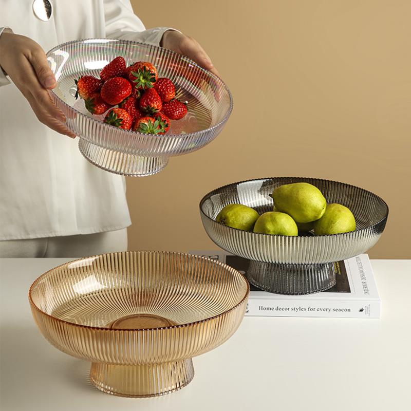 轻奢风高脚玻璃水果盘现代家用高级感店铺茶几家居生活馆大号托盘