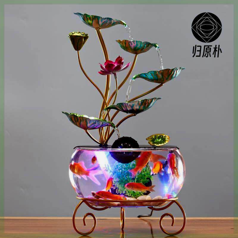 招财流水摆件鱼缸茶室桌面循环水景新中式办公室前台搬家开业礼品
