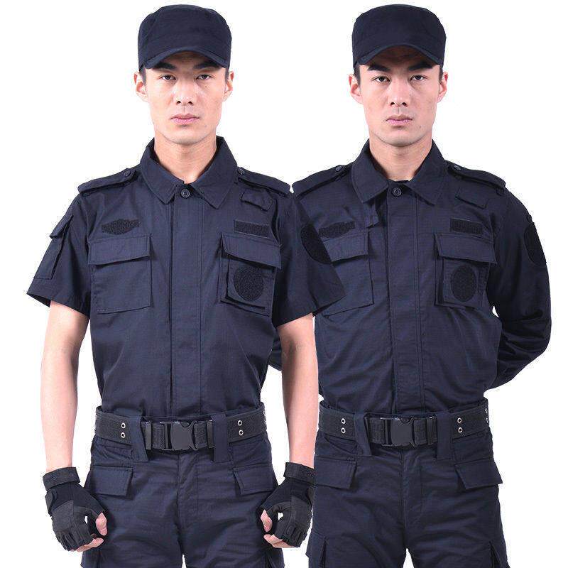 藏青网格夏季保安服长短袖春秋冬装上衣裤子门卫物业工作训练服