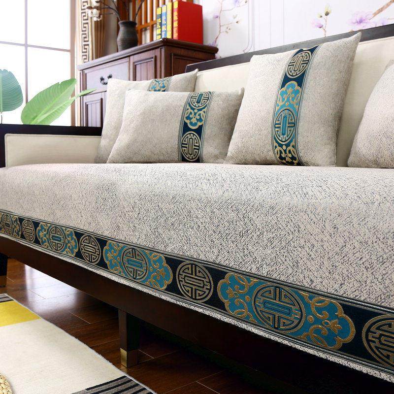 新中式沙发垫座垫四季通用防滑中式坐垫子高档红木实木沙发套罩巾