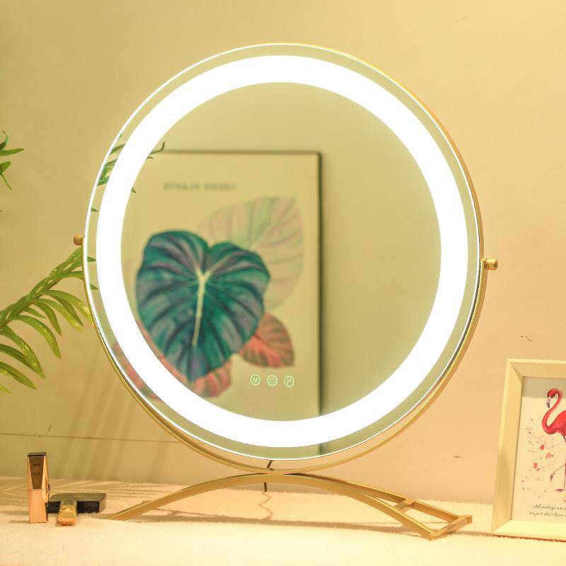 米卡化妆镜台式led带灯桌面大号化妆镜网红宿舍充电壁挂圆形镜子