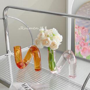 创意弯曲设计艺术摆件花器水培插花玻璃花瓶客厅餐桌装饰品高级感