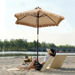 户外遮阳伞实木室外庭院花园圆形农家乐休闲露营沙滩彷真稻草伞