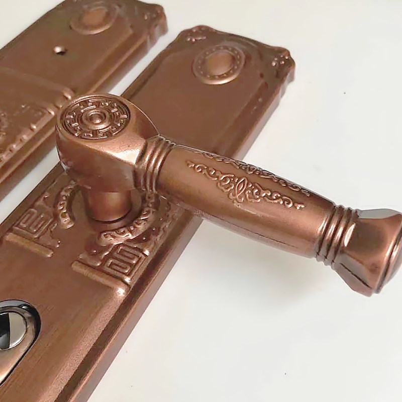 防盗门大门红古铜门锁面板把手单活双活拉手左右可调V孔距235通用