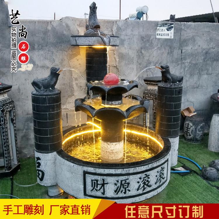 石雕青石鱼缸花盆荷花缸养鱼门海石槽天然室内装饰流水摆件定制