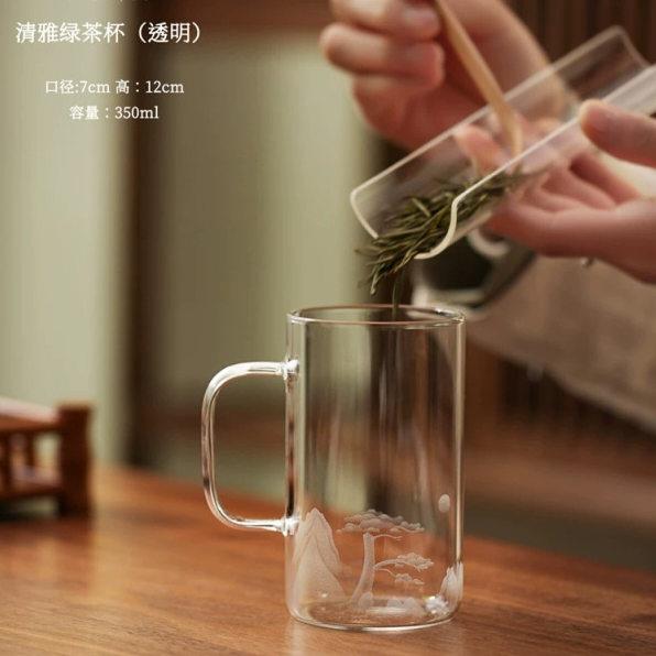 天久璃匠玻璃刻花泡喝绿茶杯欧式办公室喝水杯家用果汁牛奶耐高温