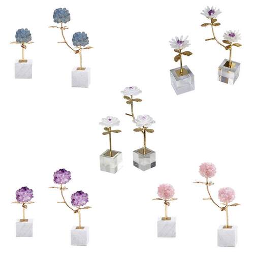 现代简约天然紫水晶花黄铜枝叶工艺品摆件样板间客厅玄关茶几装饰