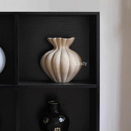Cindy美学侘寂风高温素烧粗陶花瓣花器高级感家居样板间艺术摆件