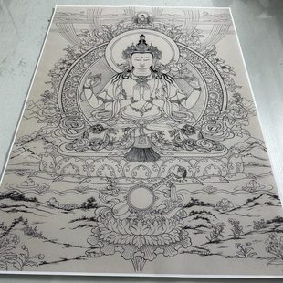 佛画菩萨人物四臂观音五部文殊唐卡线稿白描高清图微喷临摹素材