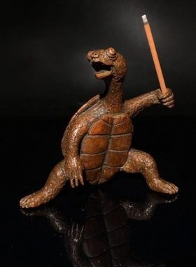 实心纯铜功夫乌龟线香插手工茶宠小摆件仿古玩小铜器紫铜雕手把件