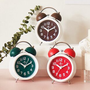 北欧风时钟简约打铃小闹钟儿 童学习床头钟夜灯6016