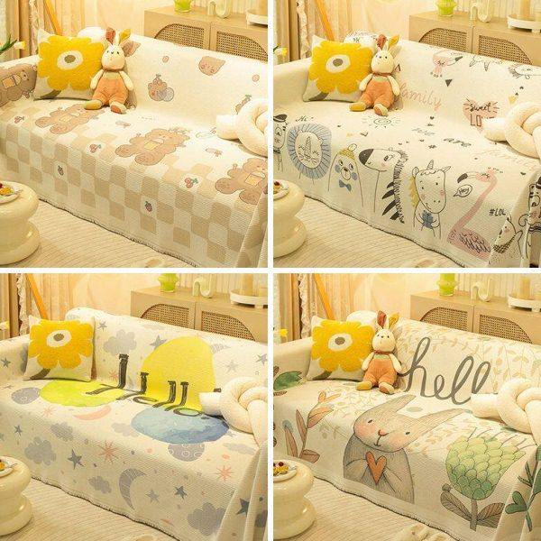 卡通印花棉纱沙发巾三人防滑全包沙发盖布四季通用沙发垫一片式,居家布艺,沙发套,淘宝优惠券,粉丝福利购,淘宝优惠卷