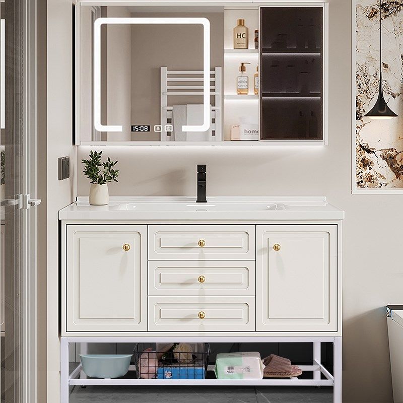 实木浴室柜组合洗手洗脸盆柜卫生间洗漱台陶瓷一体盆智能防水落地