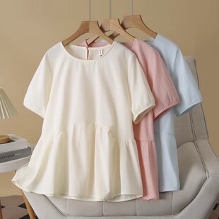 2025夏装孕妇装大码短袖T恤女夏季胖mm圆领娃娃衫时尚半袖A版上衣