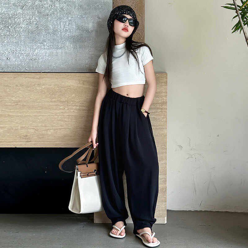 女童裤子2025夏季新款儿童运动裤冰丝雪纺防蚊裤女童休闲灯笼裤潮