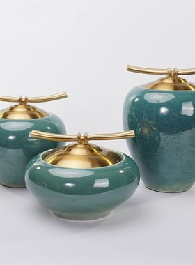 现代新中式陶瓷罐摆件软装饰品样板房酒店会所客厅隔断电视柜摆设