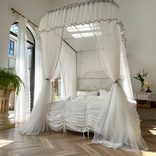 2021新品 蚊帐三开门家用白色加厚加密褶皱1.8m床1.5米 u型导轨日式