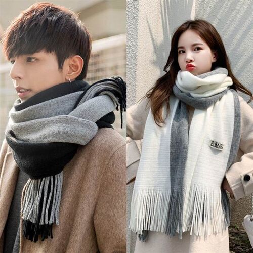 情侣围巾情侣款一对冬可爱保暖防寒防风男士女士毛线双色拼接流苏
