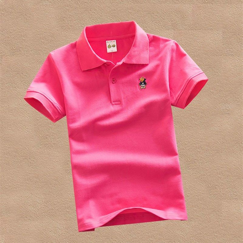 儿童白色T恤男童夏装女童红色打底衫纯棉翻领上衣宝宝短袖班服