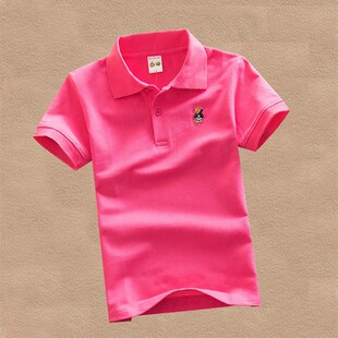 儿童白色T恤男童夏装女童红色打底衫纯棉翻领上衣宝宝短袖班服