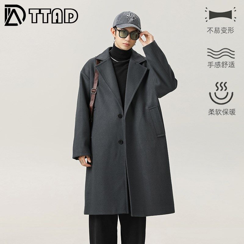 韩版复古大衣男中长款秋冬加厚毛呢子男款冬装高级感过膝风衣外套