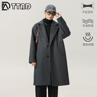韩版复古大衣男中长款秋冬加厚毛呢子男款冬装高级感过膝风衣外套