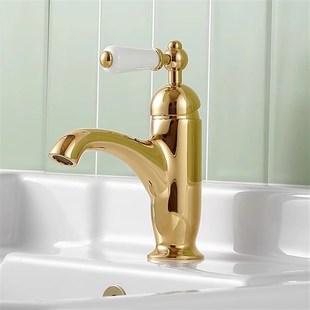欧洲复古全铜单把洗手台盆龙头洗脸盆陶瓷把手法式面盆冷热水龙头