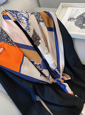 经典马匹春秋新款90x90cm方巾围巾披肩护颈丝巾女大方巾装饰外搭