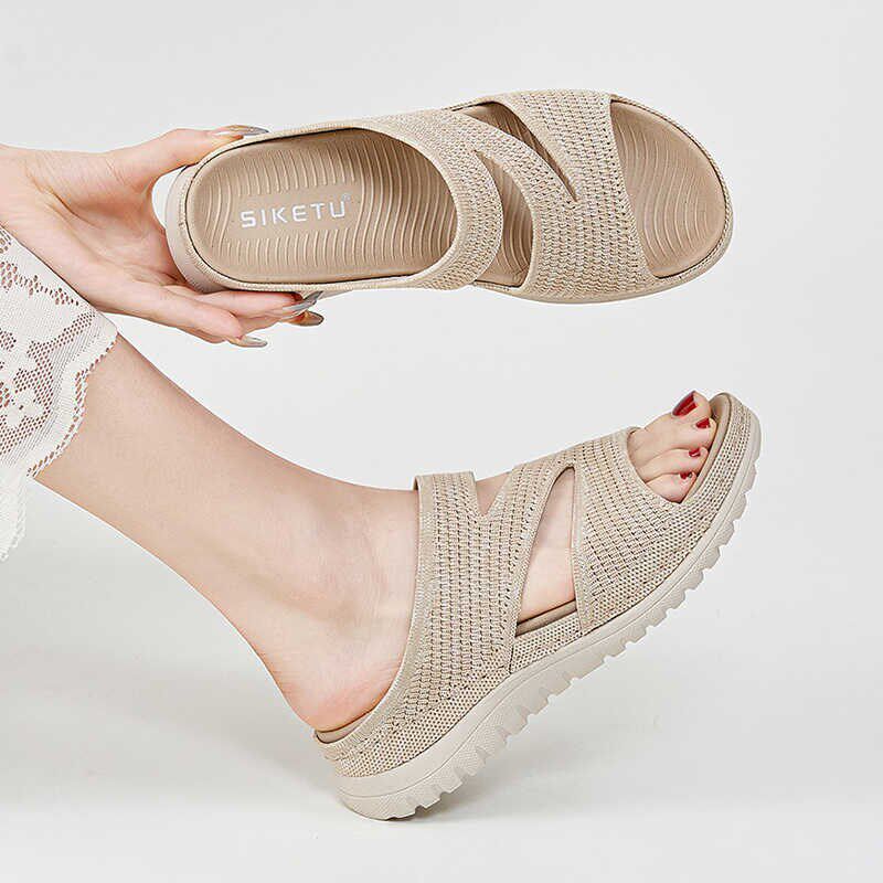 舒适坡跟拖鞋女外穿2025夏季新款底防滑轻便运动风一字凉拖可湿水