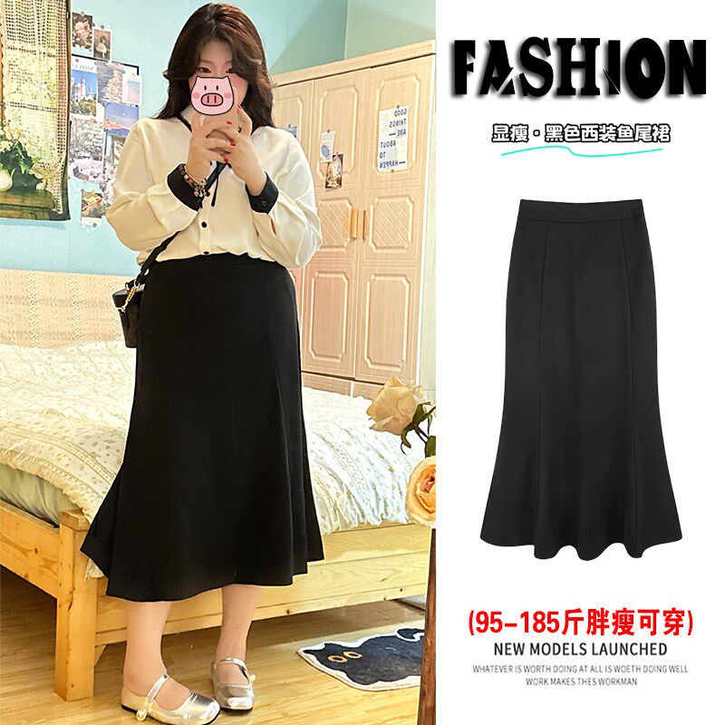 微胖大码鱼尾半身裙女夏职业裙面试通勤西装a字显瘦小个子包臀裙
