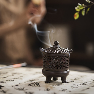 陶瓷六角凉环香炉亭创意中式 塔香艾柱摆件家用室内禅意复古香薰炉