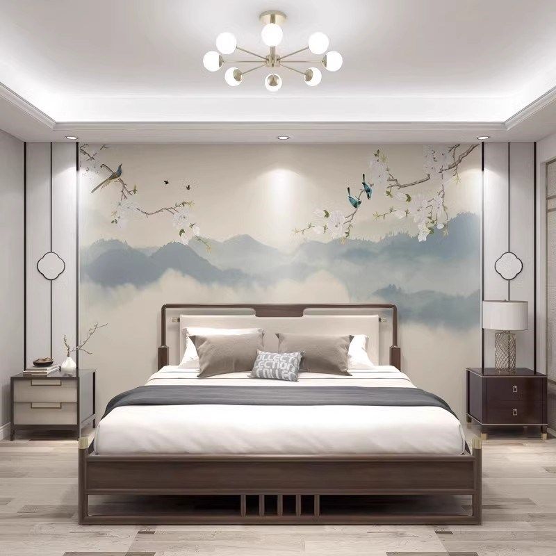 定制中式花鸟墙贴电视背景墙壁纸卧室墙纸客厅影视墙布8D壁画壁布,家装主材,定制壁画,淘宝优惠券,粉丝福利购,淘宝优惠卷