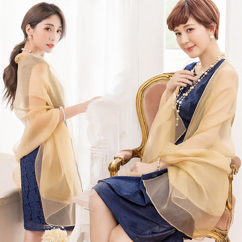 新娘小披肩女婚礼旗袍外搭春秋冬薄伴娘晚礼服围巾夏季丝巾婚纱巾