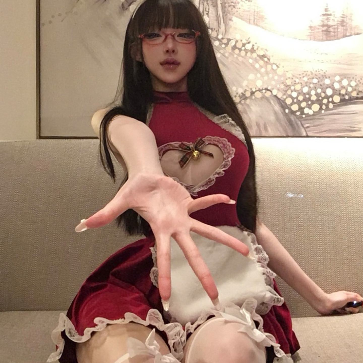 男友礼物圣诞拼接蕾丝围裙套装