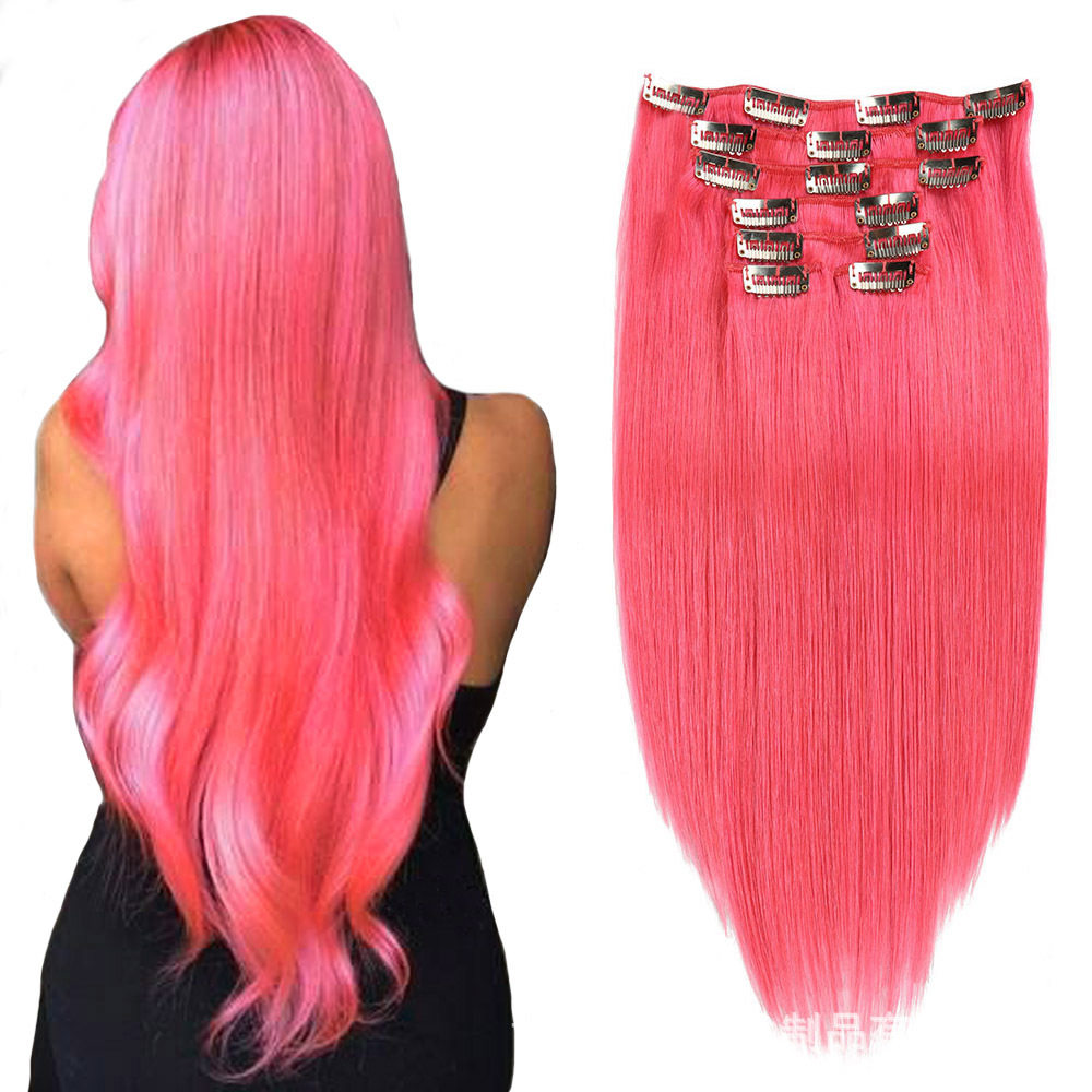 真人发接发#pink卡子发十件套ClipInHumanHair假发批发