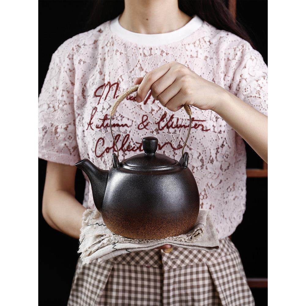 升降陶壶水壶明火粗陶茶具抗干烧覆古陶壶手工功夫茶具茶炉