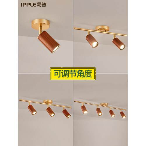 胡桃色天花板聚光灯新中国风入口背景墙气氛灯表面安装双头覆古客