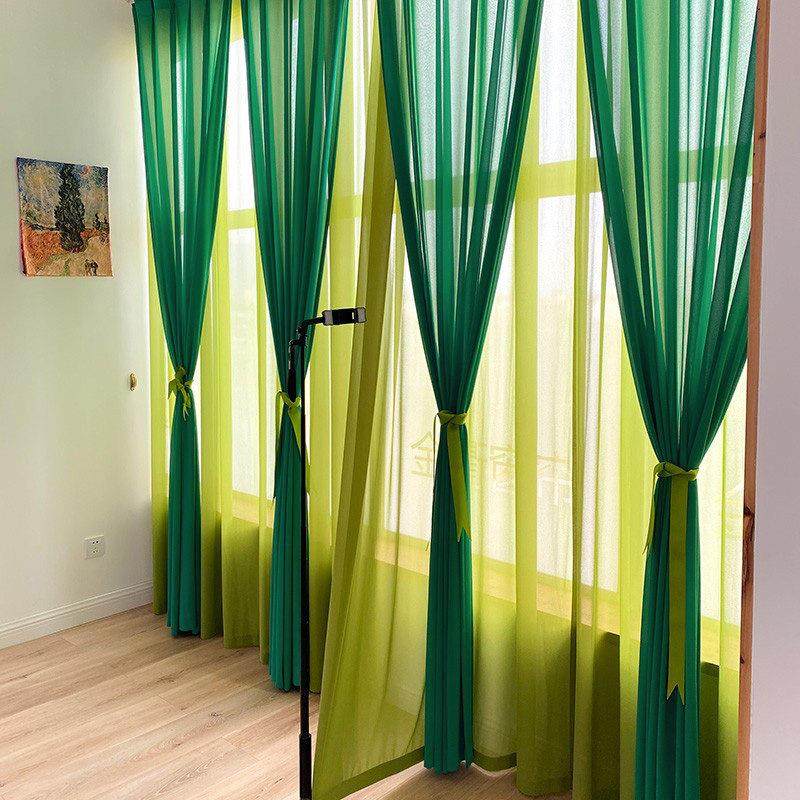 民族风绿色高密雪纺纱帘客厅阳台店面橱窗透光不透人撞色双层窗纱,居家布艺,成品窗帘,淘宝优惠券,粉丝福利购,淘宝优惠卷