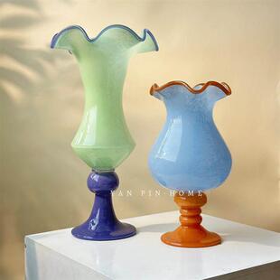 法式覆古高脚铃兰风灯花瓶琉璃高级艺术玻璃花器芬顿插花装饰花瓶