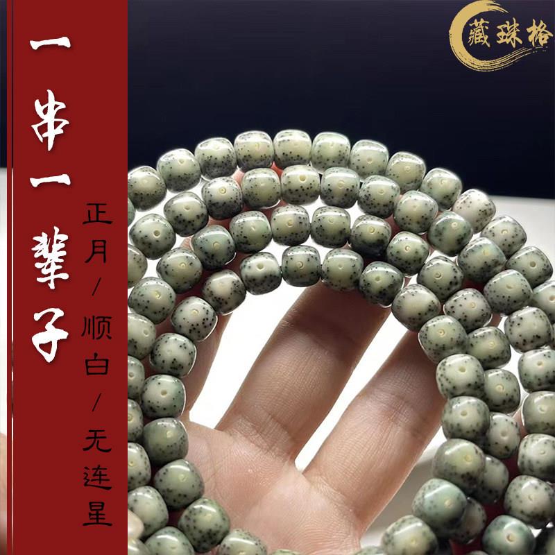 鬼斧神工石玉料幽灵绿大留白星月菩提108颗正月男女项链手串佛珠