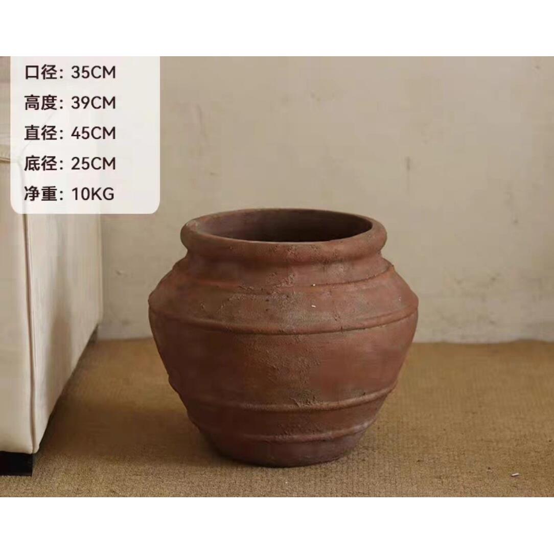 复古做旧落地花瓶侘寂陶艺装饰大口花盆陈列花境陶瓶仿古罐大号