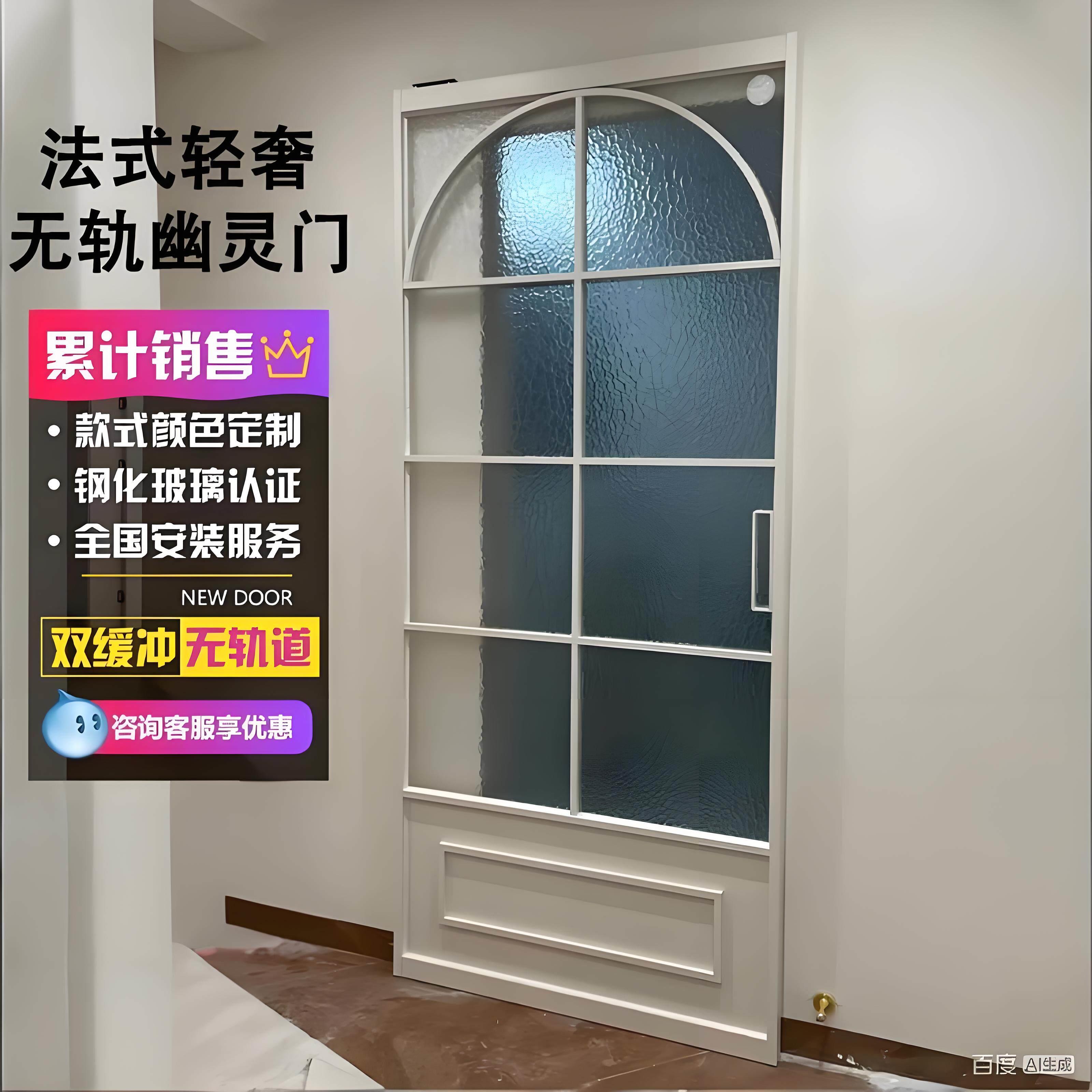 法式幽灵门无轨移门厕所门卫生间门平移门复古定制隐形玻璃推拉门